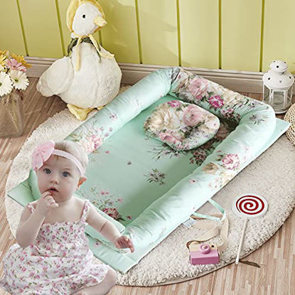 Picture of Brandream Baby Nest Bed Girls Floral Newborn Lounger Shabby Farmhouse Bassinet Bed Cotton Breathable Co Sleeping Bed