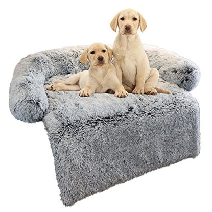 Picture of Calming Dog Bed Fluffy Plush Dog Mat for Furniture Protector with Removable Washable Cover for Large Medium Small Dogs and Cats (Medium(41x37x6), Light Grey)