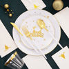 Picture of Nervure 175PCS White and Gold Disposable Plates&Gold Plastic Silverware with White Handle for Merry Christmas&Party includes 25Dinner Plates 25Dessert Plates 25Knives 25Forks 25Spoons 25Napkins