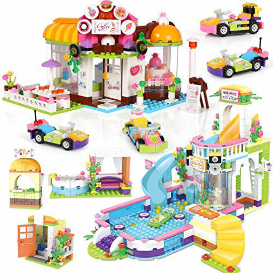 Picture of Friends Coffee House Pool Party Building Kit for Kids, Cafe Shop Swimming Pool Building Blocks Sets Creative Roleplay Gift for Boys and Girls Age 6-12 with Storage Box 1140 Pieces