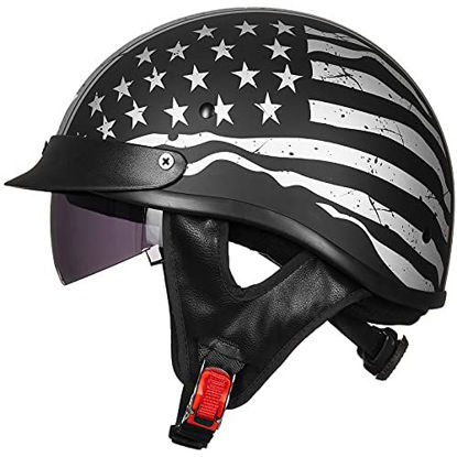 Picture of ILM Half Helmet Motorcycle Open Face Sun Visor Quick Release Buckle DOT Approved Cycling Motocross Suits Men Women (M, Patriotic Flag)