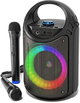 Picture of MASINGO 2022 New Bluetooth Karaoke Machine for Adults and Kids with 1 Wireless Karaoke Microphone and 1 Wired Mic - PA Portable Speaker System with LED Party Lights Burletta C10