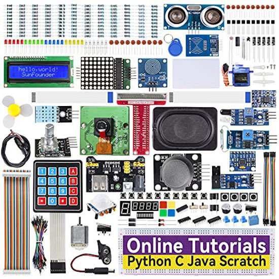 Picture of SunFounder Raspberry Pi Ultimate Starter Kit for Raspberry Pi 4B 3B+ 400, Python C Java Scratch, Online Detailed Tutorials, 131 Projects, 337 Items (Camera Module, Speaker, I2C LCD, etc)