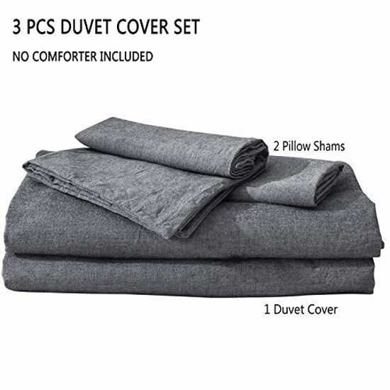 MooMee Bedding Sheet Set 100% Washed Cotton Linen Like Textured Breathable  Durable Soft Comfy (Dark Grey, Queen)