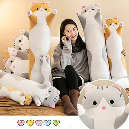 Picture of Giant Cat Pillow Plush Cartoon Kitty Sleeping Hugging Pillow, Cuddly Soft Long Kitten Body Pillow Doll Cat Cushion Toy for Kids Girlfriend (Gray, 150cm/59inch)