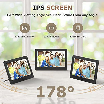 Picture of Digital Picture Frames 7 Inch IPS Screen Digital Photo Frame with Remote Control 16:9 Electronic Photo Albums 1080P Video Music 1280x800 Photo Slideshow Calendar 32GB SD Card