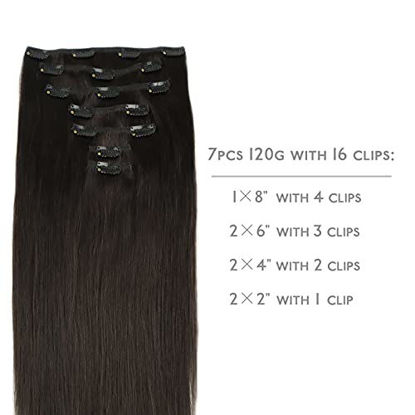 Picture of WENNALIFE Clip in Human Hair Extensions, 14 Inch 120g 7pcs Dark Brown Hair Extensions Clip In Human Hair Short Straight Remy Clip in Hair Extensions Real Human Hair Double Weft