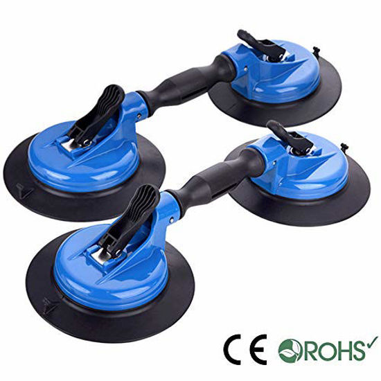 Picture of IMT Heavy Duty Dual Vacuum Suction Cup Glass Lifter with Curved Pads, Strength Handheld Stone Handling Tool, 330lb Horizontal Suction Cup