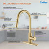 Picture of Tohlar Gold Kitchen Faucets with Pull-Down Sprayer, Modern Kitchen Sink Faucet Stainless Steel Single Handle Kitchen Faucet with Deck Plate, Brushed Gold