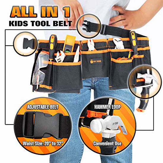 Picture of JoyTown Kids Real Tool Set - Junior Steel Forged Tool Kit for Children with Real Hand Tools, Kids Tool Belt, Portable Tool Bag, Perfect Learning Tools for Home DIY (Orange & Black)