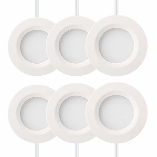 Picture of GETINLIGHT Dimmable LED Puck Lights Kit, Recessed or Surface Mount Design, Soft White 3000K, 12V, 2W (12W Total, 60W Equivalent), White Finished, ETL Listed, (Pack of 6), IN-0102-6-WH