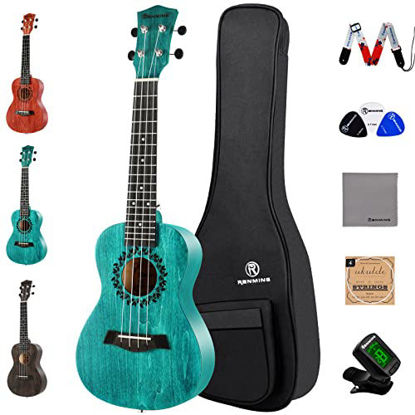 Picture of RANMING Ukulele Concert Ukulele for Adults Kids Beginners 23 Inch Ukeleles Starter Bundle Kit with Gig Bag Strap Nylon String and Tuner Premium Basswood Blue Ukalalee for kids