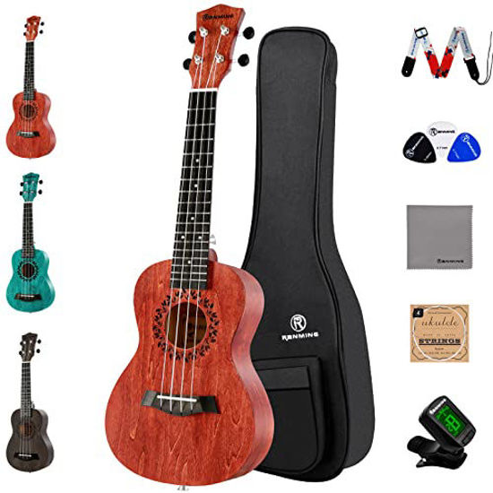 Picture of RANMING Concert Ukulele fo Adults Kids Beginners 23 inch Ukelele Starter Bundle Kit with Gig Bag Strap Nylon String and Tuner Premium Basswood Red Ukeleles ukalalee