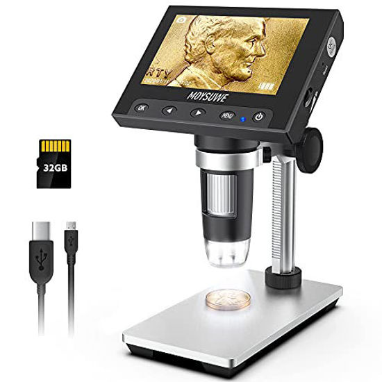 Picture of Digital Microscope 1000X with 4.3" LCD Screen,720P Video Microscope Camera Electronic Microscope for Kids, Coin Soldering Microscope with Metal Stand, PC View,8 LED Lights, Windows Compatible