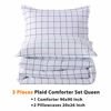 Picture of Andency White Grid Comforter Queen(88x88 Inch), 3 Pieces(1 Plaid Comforter and 2 Pillowcases) White Plaid Comforter Set, Microfiber Down Alternative Comforter Bedding Set