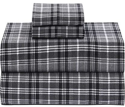 Picture of Ruvanti 100% Cotton 4 Pcs Flannel Sheets King -Deep Pocket ,Warm,Super Soft & Breathable King Size Flannel Bed Sheets Set Include Flat Sheet,Fitted Sheet 2 Pillow Cases (Buffalo Check Grey Plaid)