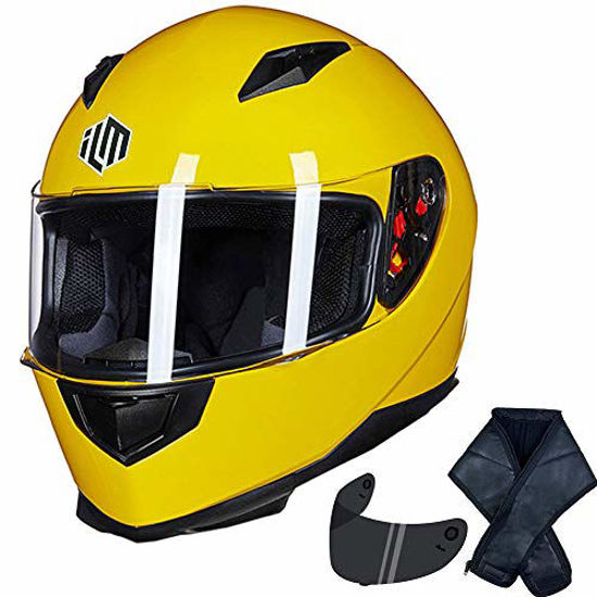 Picture of ILM Full Face Motorcycle Street Bike Helmet with Removable Winter Neck Scarf + 2 Visors DOT (XL, Yellow)