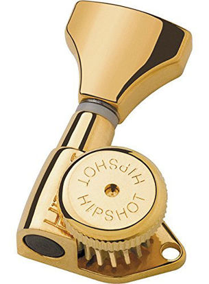 Picture of Hipshot 6GLO Grip-Lock Locking Guitar Tuning Machines 3+3 - Universal Mounting Plate UMP included - Gold