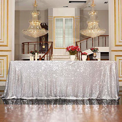 Picture of PartyDelight Sequin Tablecloth, Wedding, Christmas, Rectangular, 90"x156", Silver