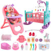 Picture of deAO Baby Doll Set with Crib Mobile High Chair Stroller Feeding Accessories 21 Pieces Play Set (Baby Doll Included)