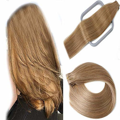 Picture of Tape in Hair Extensions 4 Chocolate Brown 100% Remy Human Hair Extensions Silky Straight for Fashion Women 20 Pcs/Package(24Inch #4 70g)