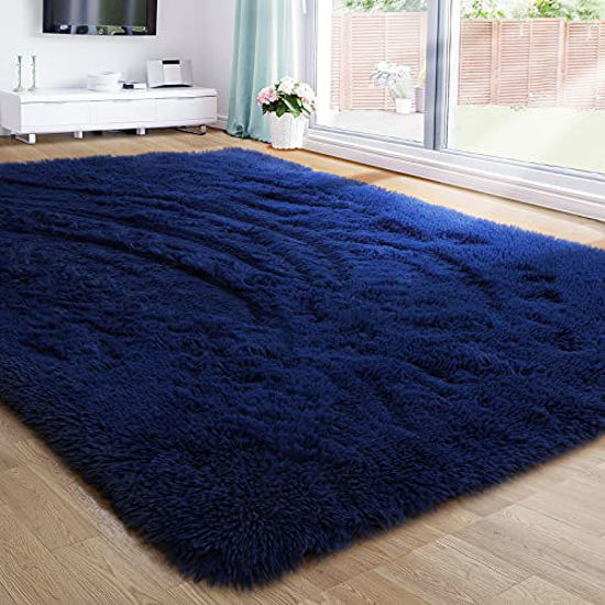 Picture of Dark Navy Fluffy Living Room Rugs, Furry Area Rug 6x9 for Bedroom, Shag Rug for Kids Room, Living Room Decor, Fuzzy Carpet for Nursery, Plush Rug for Game Room, Soft Shaggy Rug for Play Room