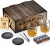 Picture of Mixology Whiskey Stones Gift Set for Men, Whiskey Glass Set with Rustic Wooden Crate, 8 Granite Whiskey Rocks Chilling Stones, 10oz Whiskey Glasses, Whiskey Gift For Men, Dad, Husband, Boyfriend