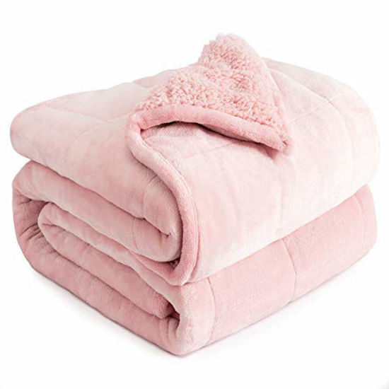 Picture of Cottonblue Sherpa Fleece Weighted Blanket 12lbs, Flannel Cozy Plush Blanket, Fuzzy Flannel Bedding Blanket Throw for Full Queen Bed, Minky Soft Blanket for Sofa Bed 48 x 72 inches, Blush Pink