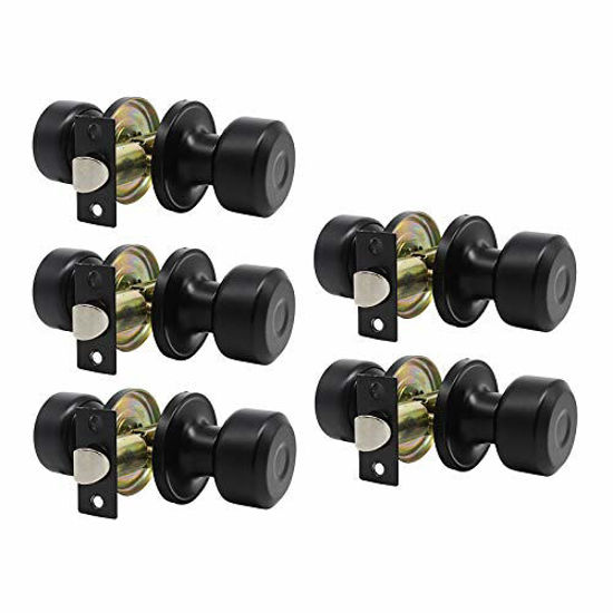 Picture of KNOBWELL 5 Pack Matte Black Closet Door Knobs Passage Door Knob Set, Interior Door Knob, Hallway/Closet Keyless Door Knob