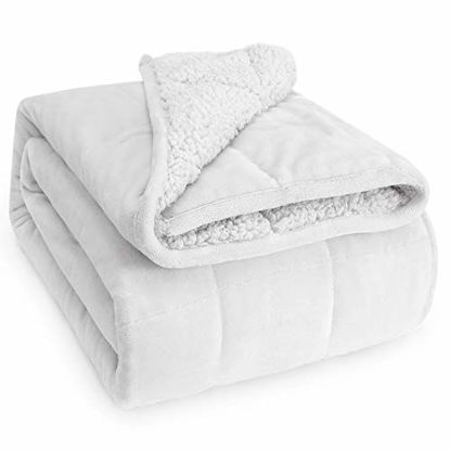 Picture of Sivio Sherpa Fleece Weighted Blanket for Adult, 15lbs Heavy Fuzzy Throw Blanket with Soft Plush Flannel, Reversible Twin-Size Super Soft Extra Warm Cozy Fluffy Blanket, 48x72 Inch Dual Sided White