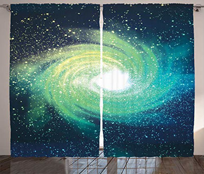 Picture of Ambesonne Galaxy Curtains, Outer Space Theme Image Spiral Galaxy Stardust Astromony Cosmos Milky Way Stars Print, Living Room Bedroom Window Drapes 2 Panel Set, 108" X 84", Teal Navy