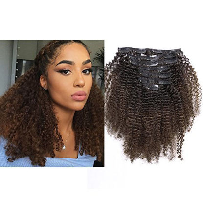 Picture of Ombre Remy Clip in Human Hair Extensions Afro Kinky Curly 4B 4C 100% Natural Black Hair Extensions 10-22 inch Two Tone T#1B/99J Burgandy Wine Red Full Head (16 inch, Ombre#1B/4 AC)