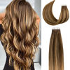 Picture of Lacerhair Tape in Balayage Natural Hair Extensions Straight Chocolate Brown to Strawberry Blonde Highlights with Chocolate Brown Roots R#4-4/27 20 Inches