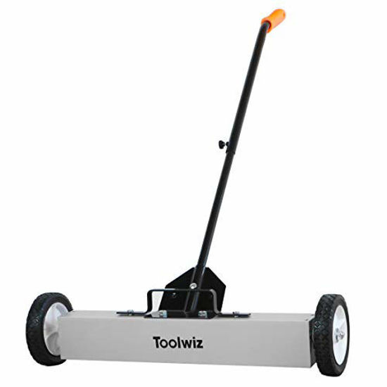 Picture of Toolwiz Magnetic Sweeper 24-inch Large Magnet Pickup Lawn Sweeper Roofing Tools, 33Lbs Yard Magnet with Telescoping Holder and Quick Release Latch