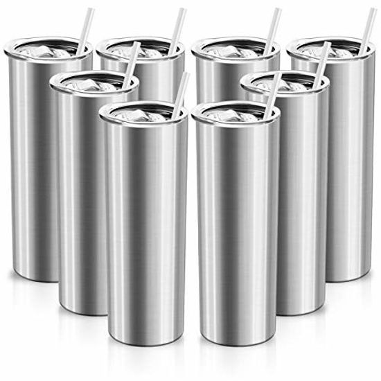 Picture of XccMe 30 oz Skinny Stainless Steel Tumbler,Double Wall Slim Insulated Tumbler with Lid, Skinny Cups with Straw, for Travel Mug Gift, Coffee, Tea, Beverages (Silver 8)