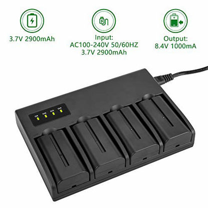 Picture of NP-F550 Battery Charger Pack, LP 4-Pack Battery & Quadruple Slot Charger, Compatible with Sony NP F970, F960, F770, F750, F570, F550, F530, F330, CCD-SC55, TR910, TR917, CN160, CN-216 LED Light & More