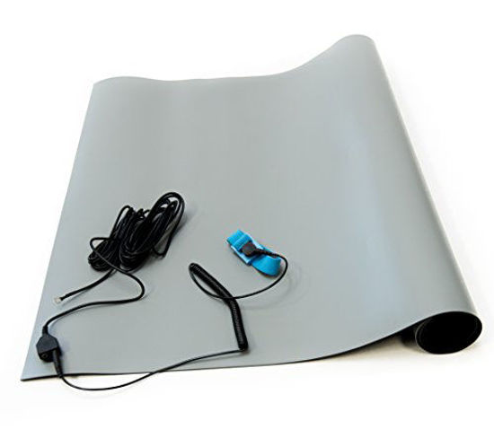 Picture of Bertech ESD High Temperature Mat Kit, 3 Feet Wide x 3 Feet Long x 0.08 Inches Thick, Gray, Includes a Wrist Strap and Grounding Cord, RoHS and REACH Compliant (Assembled in USA)