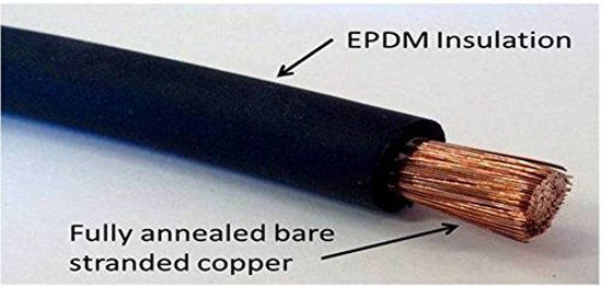 Picture of WNI 4 AWG 4 Gauge 25 Feet Black + 25 Feet Red Battery Welding Pure Copper Ultra Flexible Cable + 5pcs of 5/16" & 5pcs 3/8" Copper Cable Lug Terminal Connectors + 3 Feet Heat Shrink Tubing
