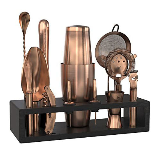 GetUSCart- Highball & Chaser Bartender Kit with Black Bamboo Stand  Beautiful Cocktail Shaker Set and Bar Tools Stainless Steel Boston Shaker Bartender  Kit with Stand (Antique Copper)