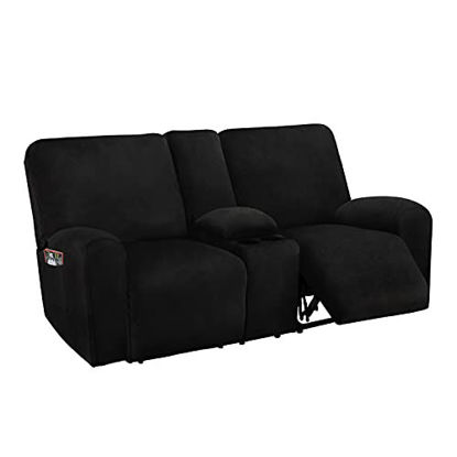 Picture of ULTICOR Reclining Love Seat with Middle Console Slipcover, 8-Piece Velvet Stretch Loveseat Reclining Sofa Covers, 2 seat Love seat Recliner Cover, Thick, Soft, Washable, Love seat Slipcovers (Black)