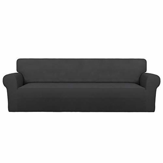 Picture of PureFit Super Stretch 4 Seater Sofa Slipcover - Spandex Non Slip Soft Couch Cover, Washable Furniture Protector with Non Skid Foam and Elastic Bottom for Kids, Pets XX Large Dark Gray