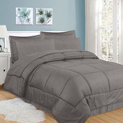 Picture of Sweet Home Collection 8 Piece Comforter Set Bag with Unique Design, Bed Sheets, 2 Pillowcases & 2 Shams & Bed Skirt All Season Warmth, King, Checkered Gray