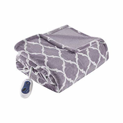 Picture of Beautyrest Plush Electric Throw Blanket - Secure Comfort Technology-Oversized 60" x 70"-Ogee Pattern in White-Cozy Soft Microlight-3-Setting Heat Controller, 60x70, Lavender