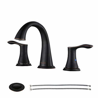 Picture of PARLOS 2 Handles Widespread Bathroom Faucet with Metal Pop Up Sink Drain and Supply Lines, Oil Rubbed Bronze, Demeter13648