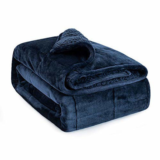 Picture of Sivio Sherpa Fleece Weighted Blanket for Adult, 15lbs Heavy Fuzzy Throw Blanket with Soft Plush Flannel, Reversible Twin-Size Super Soft Extra Warm Cozy Fluffy Blanket, 60x80 Inch Dual Sided Navy Blue