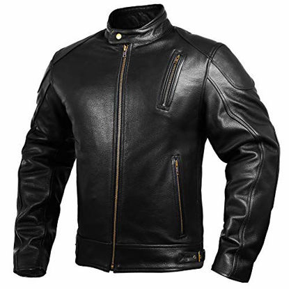 Picture of Mens Leather Motorcycle Jackets Black Moto Riding Motorbike Racing Cafe Racer Biker Jacket CE Armored (5XL)