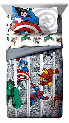 Picture of Marvel Avengers Comic Cool 7 Piece Full Bed Set - Includes Comforter & Sheet Set - Bedding Features Captain America, Spiderman, Iron Man, Hulk, & Thor - Super Soft (Official Marvel Product)