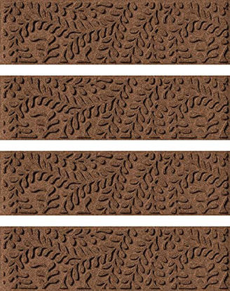 Picture of Bungalow Flooring Waterhog Stair Treads, Set of 4, 8-1/2 x 30 inches, Made in USA, Durable and Decorative Floor Covering, Indoor/Outdoor, Water-Trapping, Boxwood Collection, Dark Brown