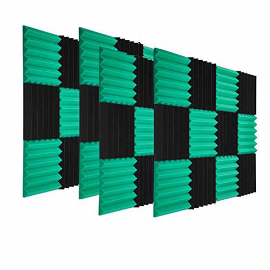 Picture of HWLIYUTAI 48Pack Black&Green Acoustic Foam Panels 2" X 12" X 12" Soundproofing Studio Foam Wedge Tiles Fireproof - Top Quality - Ideal for Home & Studio Sound Insulation (48Pack, Black&Green)