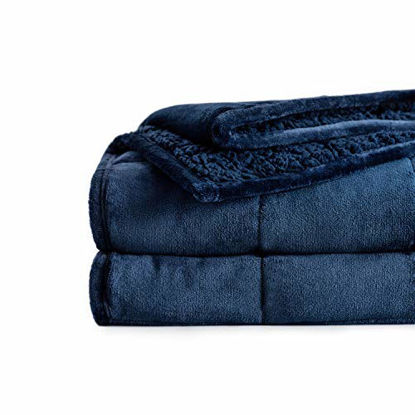 Picture of Uttermara Sherpa Fleece Weighted Blanket 15 lbs for Adult, Unicolor Ultra-Soft Fleece and Sherpa, Dual Sided Cozy Plush Blanket for Sofa Bed, 60 x 80 inches, Navy Blue